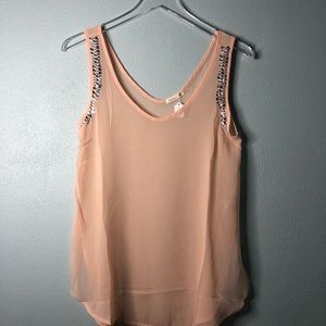Boutique | sheer soft pink tank with rhinestones